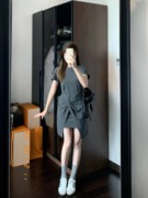 大码女装夏季小个子灰色连衣裙收腰气质性感修身A字T恤短裙韩