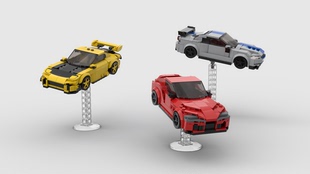 QF MOC汽车模型适用乐高积木 8格 跑车 支架 展示架 拼装益智玩具
