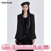 fiveplus女秋装bf中长款西装外套女双排，扣通勤休闲西服