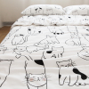 喵喵喵!手绘猫咪卡通，可爱全棉斜纹床单，被套单件纯棉被罩白色干净