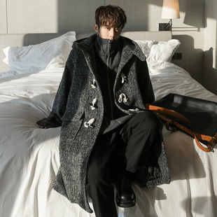 CHICERRO西西里男装韩系冬季加厚高级感潮牌假两件牛角扣毛呢大衣