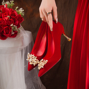 婚鞋新娘鞋红色细高跟鞋秋女2023中式秀禾服不累脚敬酒结婚鞋