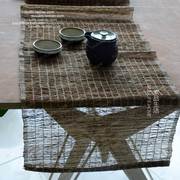 中式日式复古棕色镂空亚麻，手编苎麻禅意艺术装饰茶席茶旗桌旗定制