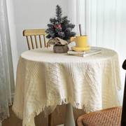 蕾丝针织ins风桌布米色圆桌复古轻奢书桌台布长方形茶几餐桌盖布