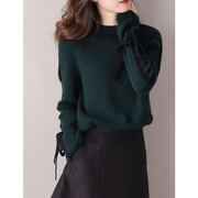 绿色毛衣女(毛衣女)宽松慵懒风，2023秋季修身针织，打底衫显瘦套头羊绒衫