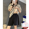 夏季韩版睡衣女短袖纯棉带胸垫套装2023年条纹运动休闲家居服