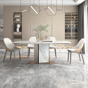 亮光岩板餐桌家用饭桌现代简约轻奢高端长方形创意餐桌椅子组合