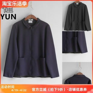 YUN韫春季女装POLO领长袖拉链门襟女开衫 空气层短女外套2508