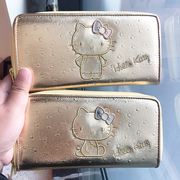 Sanrio hellokitty凯蒂猫KT猫金色长款女士钱包时尚钱夹横款皮夹