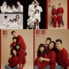 简约时尚亲子中国红针织毛衣新年红色主题服装影楼六口全家福