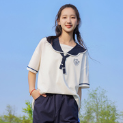 初中生T恤少女海军领水手服2023夏季年高中日系短袖领结上衣