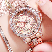 歌迪女士手表潮流满镶钻钢带时尚圆形石英玫瑰男普通国产腕表