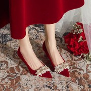 红色高跟鞋2023年秀禾服婚鞋不累脚中式宴会，新娘鞋结婚敬酒鞋