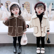 女童秋冬装毛绒外套2022洋气宝宝羊羔毛风衣时髦小童加厚上衣