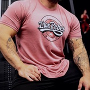 IR健身健美T恤肌肉男短袖宽松训练吸汗弹力休闲运动大码粉色上衣