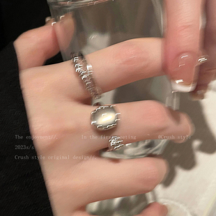 月光石锆石戒指三件套女轻奢风小众设计感高级指环复古开口食指戒
