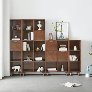 全实木书柜置物架落地北欧简约现代书柜客厅书房，自由组合书架原木