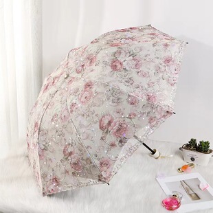 公主太阳伞蕾丝刺绣加厚黑胶防晒防紫外线，晴雨两用遮阳雨伞折叠女