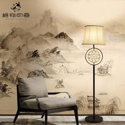 现代中式西湖水墨山水壁纸，电视背景墙布客厅，装饰壁布来图定制壁画