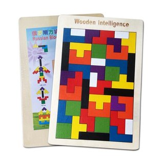 俄罗斯方块积木儿童木制拼图拼板玩具可拼多种图案，带图例说明书