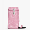 欧美外贸粉红色水钻露趾凉鞋，裙边裤管靴鲨鱼，金属扣件镶钻坡跟凉靴