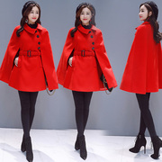 冬季 女装呢大衣修身中年冬装显瘦黑色大红色中长款毛呢外套