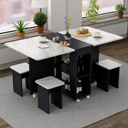 折叠餐桌家用小户型多功能，可移动一桌四凳简易租房长方形吃饭桌子