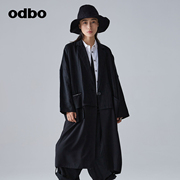 odbo欧迪比欧原创设计西装领一粒扣拼接外套，女2023中长风衣