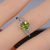 天然橄榄石戒指女s925纯银镀白金绿宝石彩宝复古气质指环开口手饰