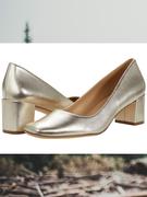 naturalizerkarina24银色，金属粗跟高跟鞋，单鞋女款