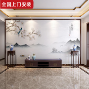 中式电视背景墙壁纸自粘山水玉兰花鸟玉堂富贵壁画沙发影视墙壁布