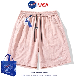 NASA多巴胺粉红色运动短裤女2024夏季速干裤子宽松休闲五分裤