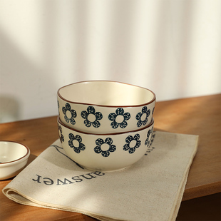舍里小蓝花盘子碗套装家用日式复古餐具高级感碗碟碗盘陶瓷碗饭碗
