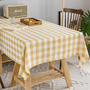 田园简约葵黄色方形格子棉麻，色织桌布餐桌布茶几边几多用盖布