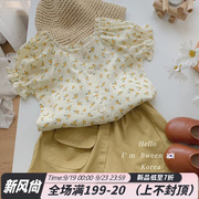 女童夏季套装韩版童装22儿童洋气时髦时尚甜美衬衫碎花短裤两件套
