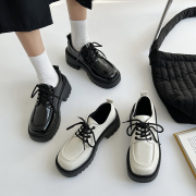 厚底黑色小皮鞋女英伦风2023秋季日系jk鞋子复古系带粗跟单鞋