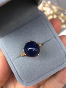 多米尼加墨西哥蓝珀戒指 925镶嵌12mm净水琥珀戒指 开口