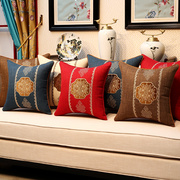 靠垫棉麻中式刺绣抱枕套古典亚麻红木沙发靠枕皮不含芯中国风枕头