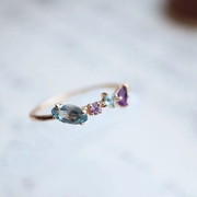 多彩日本nojess春季托帕石紫水晶，白水晶(白水晶)戒指s925纯银镀金