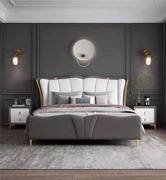 现代轻奢真皮简约卧室床实木框架主卧1.81.5米双人婚床科技布大床