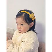 韩国儿童毛球蝴蝶结针织鹿皮绒发箍宝宝不伤发秋冬毛线发卡头饰潮