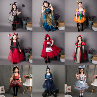 万圣节儿童服装女童吸血鬼连衣裙，女巫衣服cosplay裙子服饰演出服