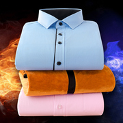 堡狮图秋冬款男士保暖衬衫商务休闲职业正装纯色条纹加绒加厚衬衣