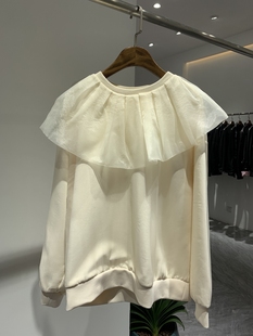 设计师2024春季甜美娃娃领卫衣欧洲站宽松大版双层纱韩版减龄