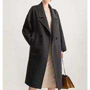商场双面羊绒大衣女中长款高端呢子灰票棕红色羊毛呢茧型外套