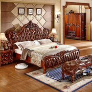 欧式皮床实木床双人床1.8米太子，床主卧婚床床头柜，雕花床卧室家具