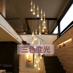 定制复式楼别墅LED楼梯吊灯旋转水晶长吊灯简约大厅客厅楼梯间灯