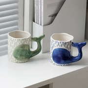 泽滕家手绘釉下彩海豚情侣杯个性早餐牛奶杯创意陶瓷咖啡杯水杯