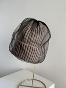网纱带钻字母时尚女士设计款小众毛线帽高级感冬季针织帽潮人保暖