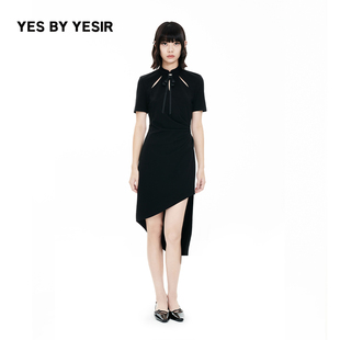 yesbyyesir叶谦原创设计师，2024春夏女士，南法旗袍短袖连衣裙